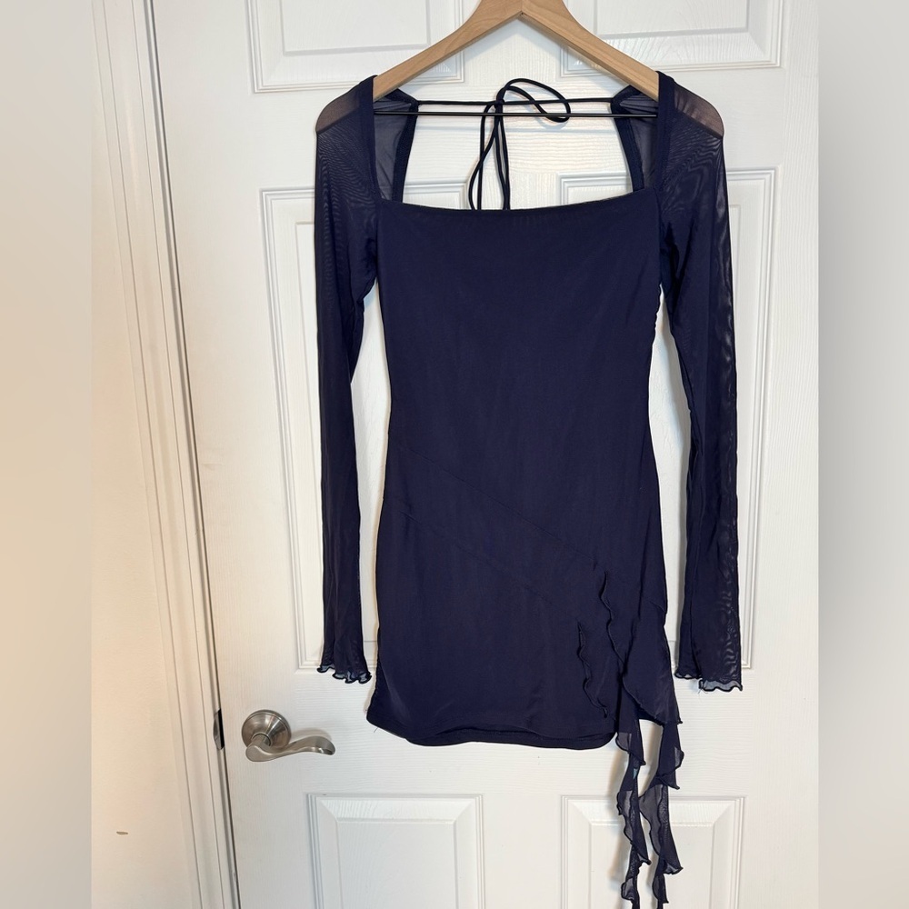 Lucy in the sky navy blue mesh long sleeve bodycon dress size medium